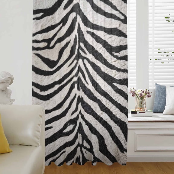 Black White Zebras Sheer Curtains 45 Inches Long for Living Room/Bedroom, Vintage Abstract Art Rod Pocket Voile Kitchen Curtains & Drapes Window Treatment 1 Panel, 52"W x 45"L