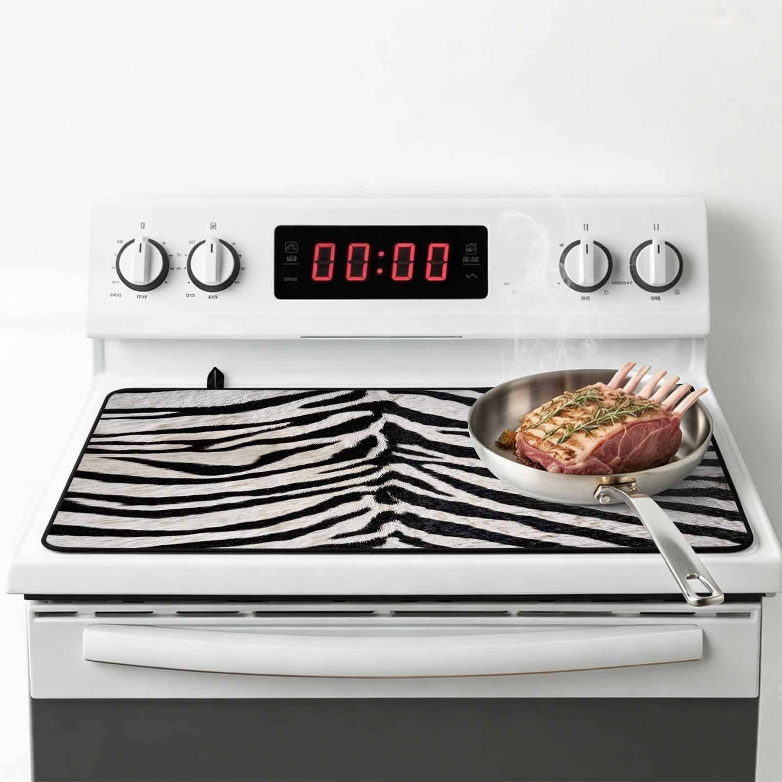 Black White Zebras Stove Top Cover for Electric Stove, Heat-proof & Non Slip Glass Top Stove Cover Protector, Vintage Abstract Art Kitchen Flat Cooktop Rubber Mat 24x21 Inches