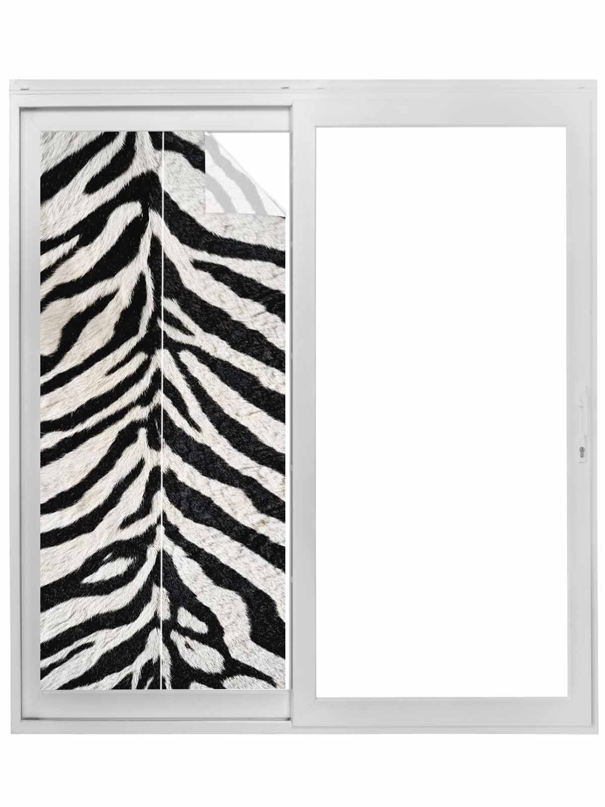 Black White Zebras Window Privacy Film, Vintage Abstract Art Static Cling UV Sun Blocking Tint Film Heat Control Windows Films for Bedroom Bathroom, Window Stickers 23.6"x59"