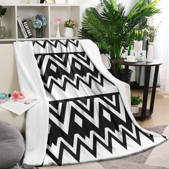 Black and White Zigzag Pattern Blanket,Comfortable Soft Flannel Throw Blanket,All Season,Warm Lightweight Blankets for Sofa Bed Couch Living Room Chair,60"x80"