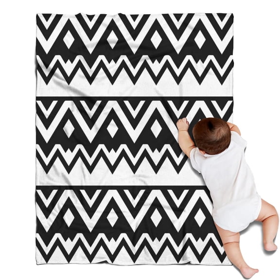 Black and White Zigzag Pattern Blanket,Comfortable Soft Lamb Wool Throw Blanket,All Season,Warm Lightweight Blankets for Sofa Bed Couch Living Room Chair,30"x40"