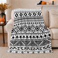 thumbnail image 1 of Black White Zigzag Triangle Diamond Circle Geometric Band Pattern Flannel Blanket For Pattern Fans, Cozy Black Home Decor For Bedroom Living Room Housewarming Gift, 1 of 9