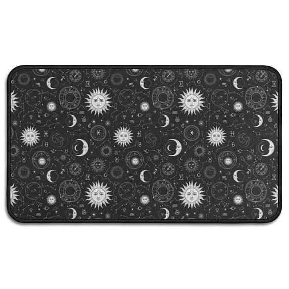 Black White Zodiac Sun Moon Pattern Door Rugs,Washable Non Slip Door Mats Indoor,Decorative Door Mats,Entry Mat Indoor for Entrance,Bedroom,Kitchen,Bathroom,30"x17"