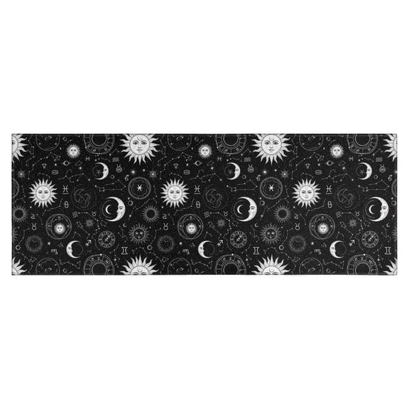 Black White Zodiac Sun Moon Pattern Kitchen Rug Mat,Kitchen Runner Rugs Non Skid Washable,Decorative Kitchen Floor Mats for Kitchen,Sink,Laundry,17"X47"