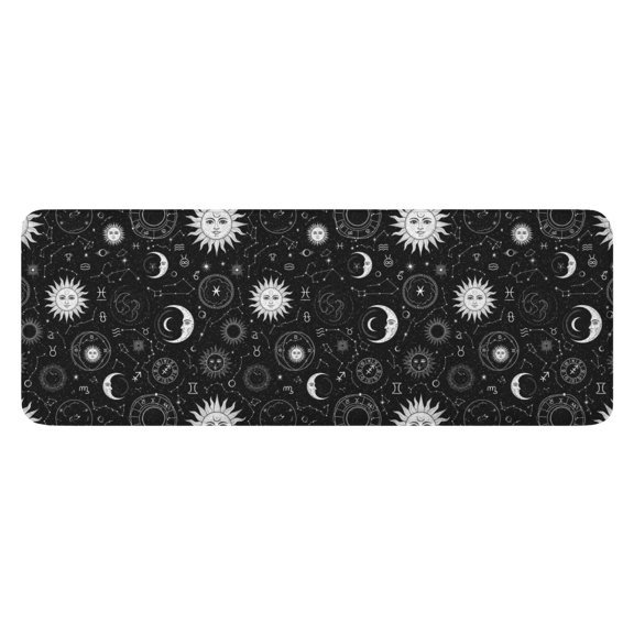 Black White Zodiac Sun Moon Pattern Kitchen Rug Mat,Kitchen Runner Rugs Non Skid Washable,Decorative Kitchen Floor Mats for Kitchen,Sink,Laundry,17"x47.2"