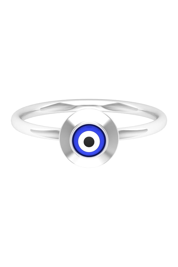 Black, White and Blue Enameled Evil Eye Ring for Women, 18K White Gold, US 6.50