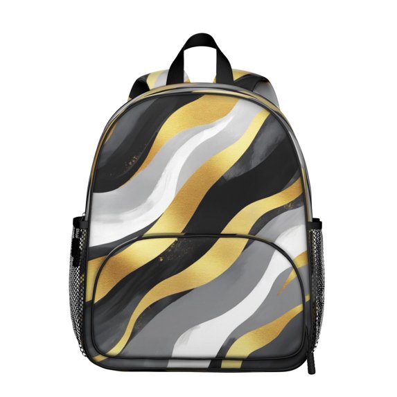 Black White and Gold Marble Backpack Backpack for School,Cute School Bag,Schoolbag with Adjustable Shoulder Straps & Padded Back,13.8"x11.4"x6"