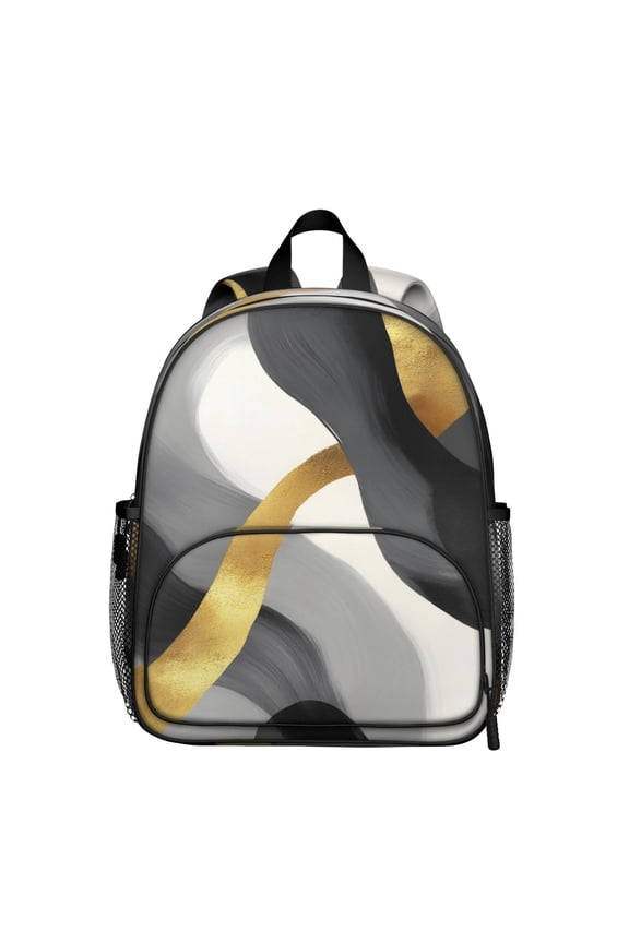 Black White and Gold Marble Backpack Backpack for School,Cute School Bag,Schoolbag with Adjustable Shoulder Straps & Padded Back,13.8"x11.4"x6"