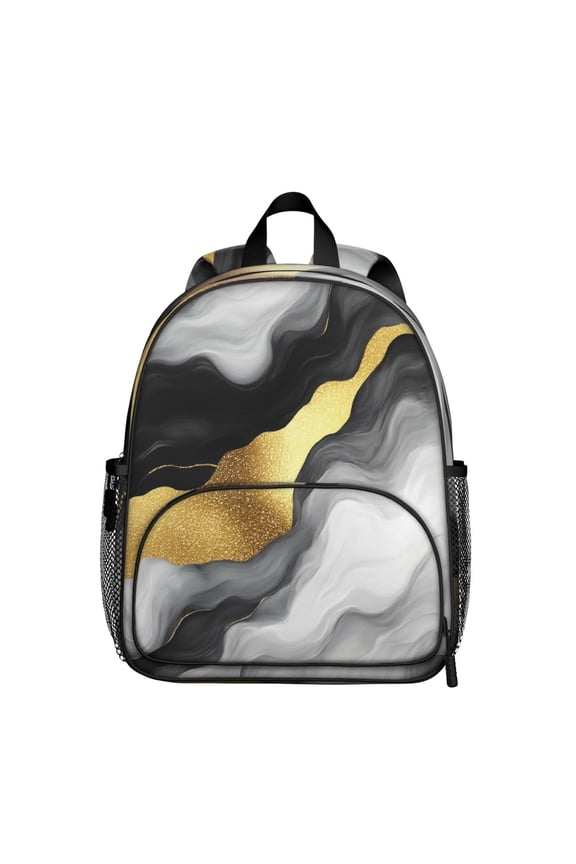 Black White and Gold Marble Backpack Backpack for School,Cute School Bag,Schoolbag with Adjustable Shoulder Straps & Padded Back,13.8"x11.4"x6"