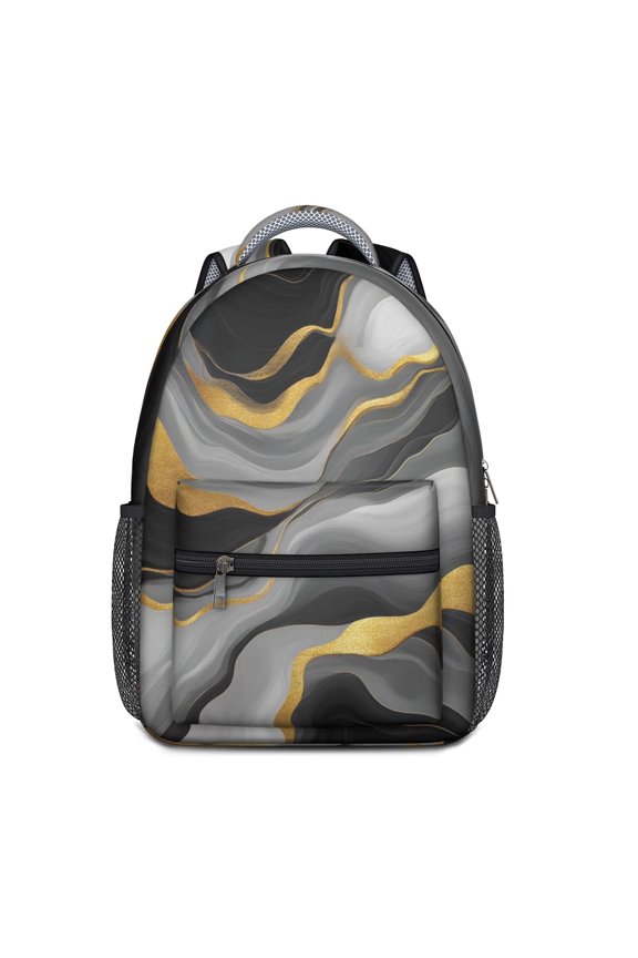 Black White and Gold Marble Backpack for School,Cute School Bag,Schoolbag with Adjustable Shoulder Straps & Padded Back,15.3"x11"x6.7"