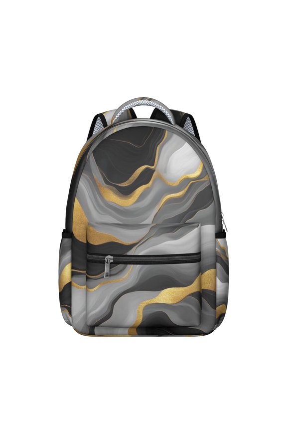 Black White and Gold Marble Backpack for School,Cute School Bag,Schoolbag with Adjustable Shoulder Straps & Padded Back,15.3"x11"x7.1".