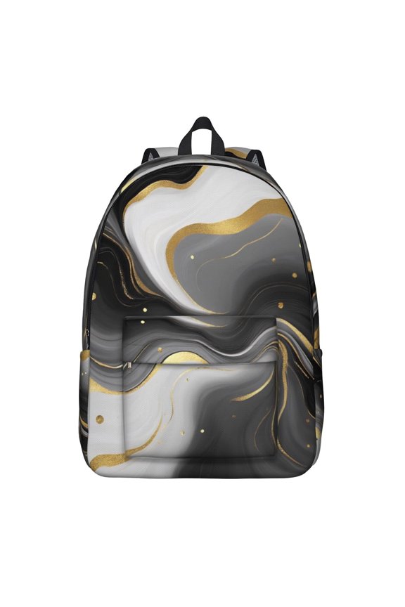 Black White and Gold Marble Backpack for School,Cute School Bag,Schoolbag with Adjustable Shoulder Straps & Padded Back,15.7"x11.8"x5.5"