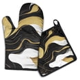 thumbnail image 1 of Black White and Gold Marble Kitchen Oven Mitt and Pot Holder Sets 2 Pcs for Baking, Cooking and Grilling, Heat Resistant Up To 392 °F, 1 of 7