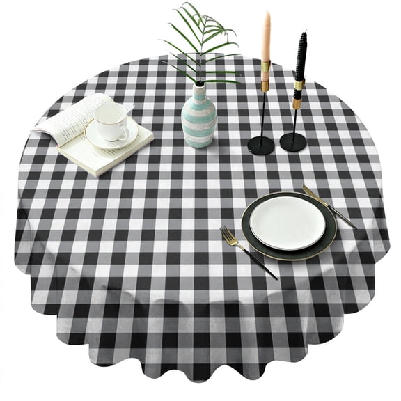 Black White and Gray Checkerboard Pattern Round Tablecloth 60"x60",Wrinkle Wipeable Table Cloth for Kitchen Dining Room Picnic Patio Party