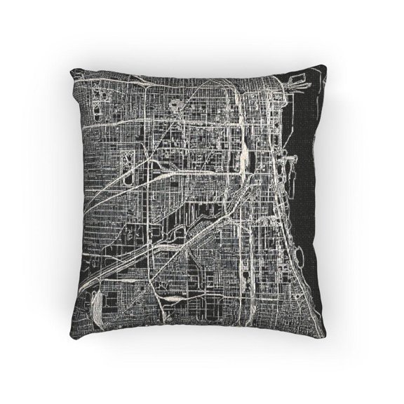 Black, White and Gray City Street Map Decorative Woven Pillow, Cotton-Polyester, Urban Home Decor