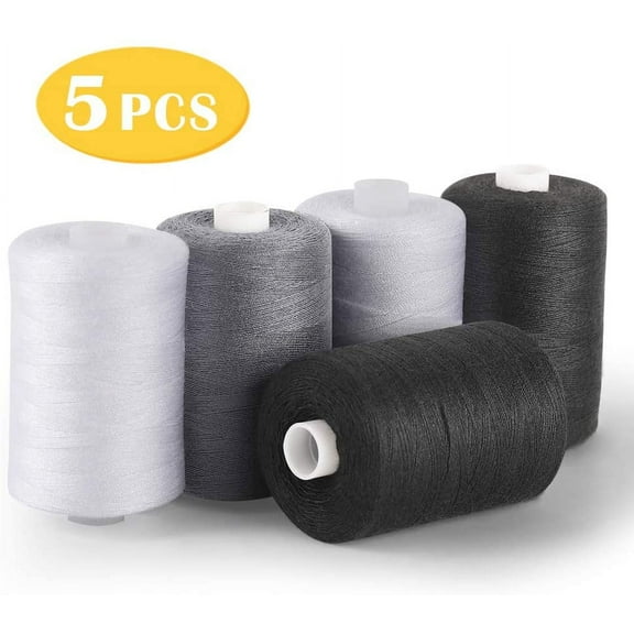 Oumilen Black, White and Gray Cotton Sewing Thread, 1000 yd (5 Package)