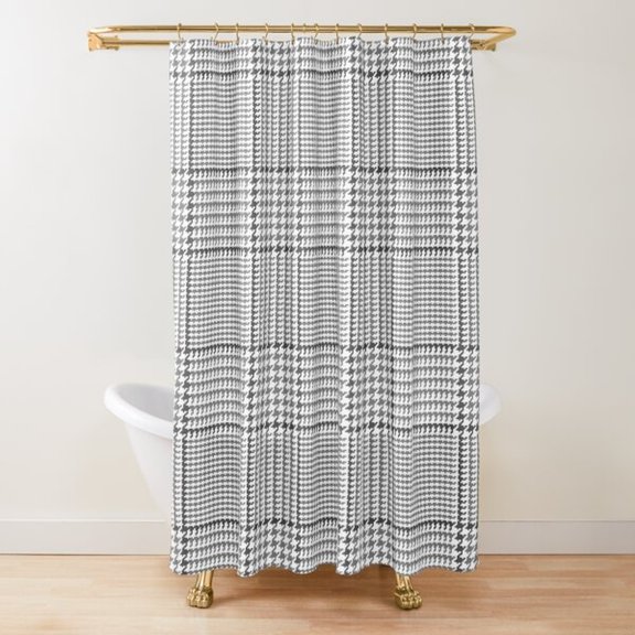 Black, White and Gray Houndstooth Plaid Shower Curtain, 100% Polyester, Geometric Check Bathroom Decor