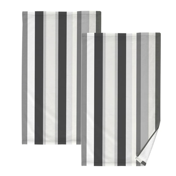 Black White and Gray Stripes Set of 2 Pure Cotton Towels, 16'' x 28'', Highly Absorbent and Soft