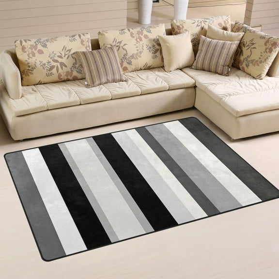 Black White and Gray Stripes Soft Polyester Area Rug 31''x20'', Non Slip, Memory Foam, Water Absorbent