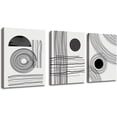 thumbnail image 1 of Black and White boho Abstract Wall Art 3 Pieces Stretched and Framed Canvas Painting Geometry Black Stroke Artwork for Home Office Bedroom Bathroom and Living Room Wall Decor Size: 12"x16"x3, 1 of 1