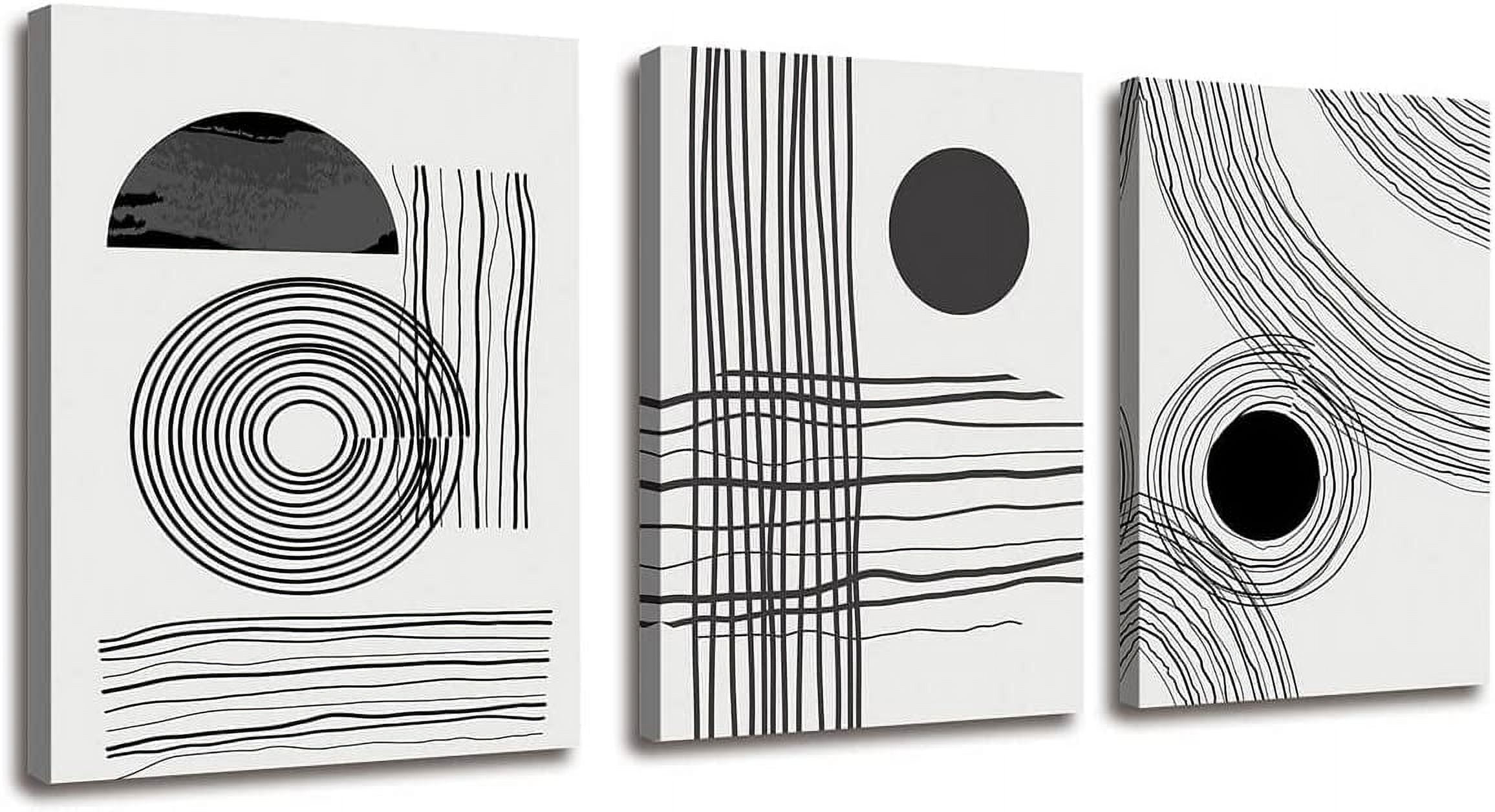 Black and White boho Abstract Wall Art 3 Pieces Stretched and Framed ...