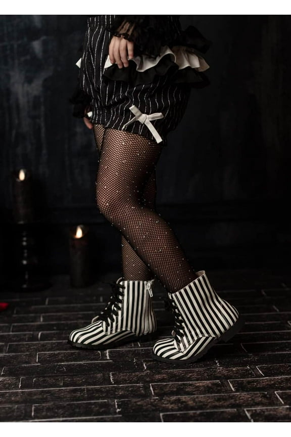 Black White striped Halloween girls combat 9T