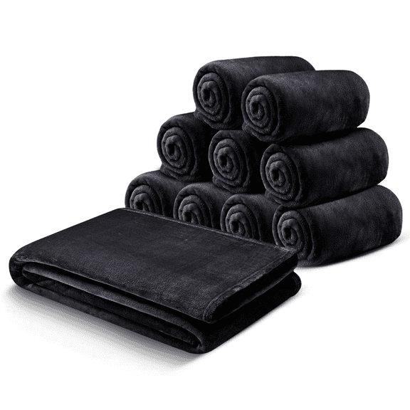 Moonlight20015 Wholesale Fleece Queen Blankets 10-Packs All-Season Soft Plush Throw for Charity, Shelter, & Home Washable, Lightweight & Cozy Black (90"x90")