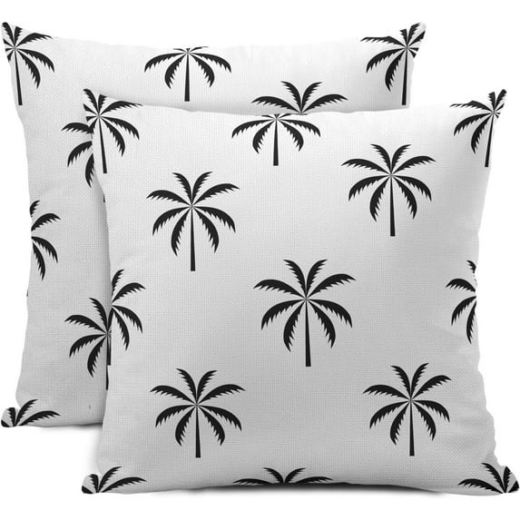 Black Whtie Palm Tree Pillow Covers 18x18 Inch Set of 2 Tropical Coconut Trees Coastal Plant Decorative Throw Pillows Summer Beach Neutral Pillow Cases Farmhouse Home Decor For Couch Bed Outdoor