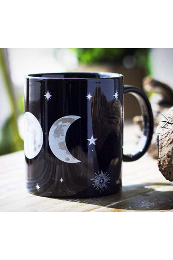 Black Wicca Alchemy Sacred Triple Moon Goddess Magic Porcelain Coffee Mug 11Oz