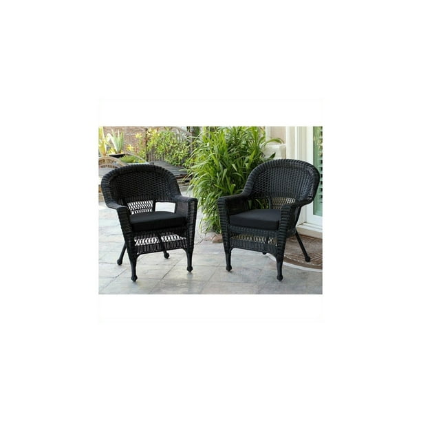 Black Wicker Chair with Black Cushion Set of 2