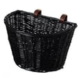 thumbnail image 1 of Black Wicker Front Cargo Bike Basket - Perfect for Riders of All Ages and Genders - for Beach Cruiser, Stationary Bike, E-bike, or Road Bike with Stylish Faux Leather Straps, 1 of 2