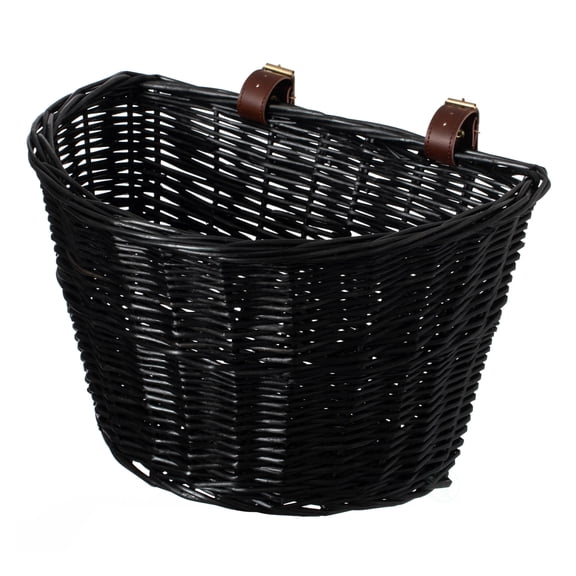 Black Wicker Front Cargo Bike Basket - Perfect for Riders of All Ages and Genders - for Beach Cruiser, Stationary Bike, E-bike, or Road Bike with Stylish Faux Leather Straps