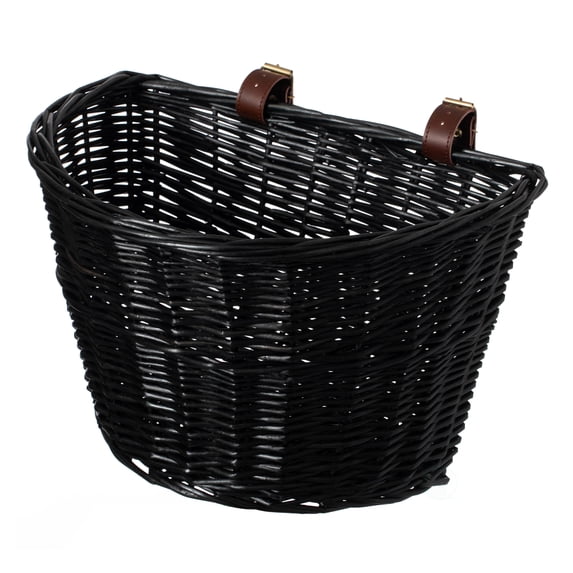 Black Wicker Front Cargo Bike Basket - Perfect for Riders of All Ages and Genders - for Beach Cruiser, Stationary Bike, E-bike, or Road Bike with Stylish Faux Leather Straps