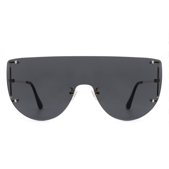 Black Wide-Frame One-Piece Sunglasses with Rivet Detail, UV400 Protection Polarized Lenses, Trendy Fashion Shades for Women Statement Look