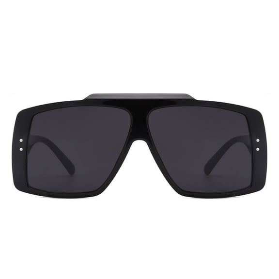 Black Wide Frame Square Sunglasses - Dark Lens UV Protection Classic Daily Eyewear