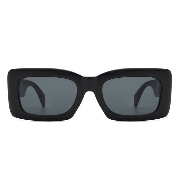 Black Wide Frame Square Sunglasses - Dark Lens UV Protection Classic Daily Eyewear