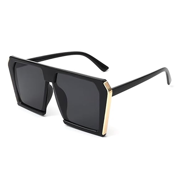 Black Wide Frame Sunglasses - Dark Lens UV Protection Classic Stylish Eyewear