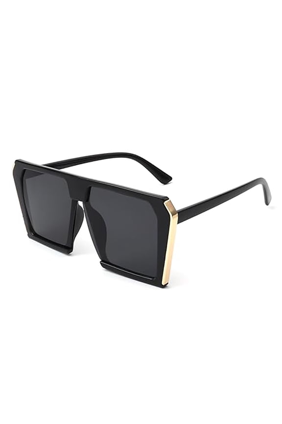 Black Wide Frame Sunglasses - Dark Lens UV Protection Classic Stylish Eyewear