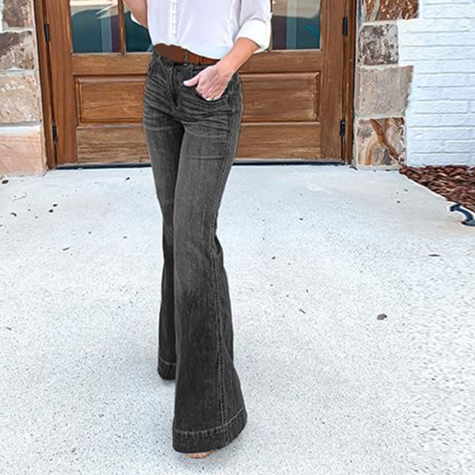 Women Black Side Slit Ruffled Wide Leg Pants