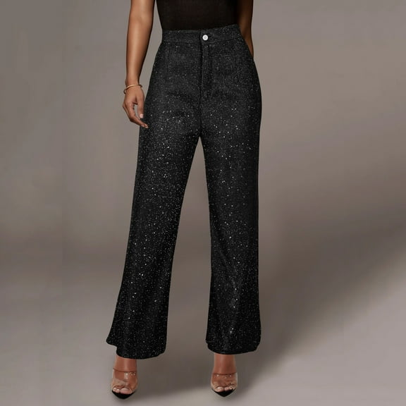 Black Wide Leg Sweatpants Women 2023 New Sequin Party Fashion Casual High Waist Women's Pants Retro Wide Leg Pants Women Fashion Clothing