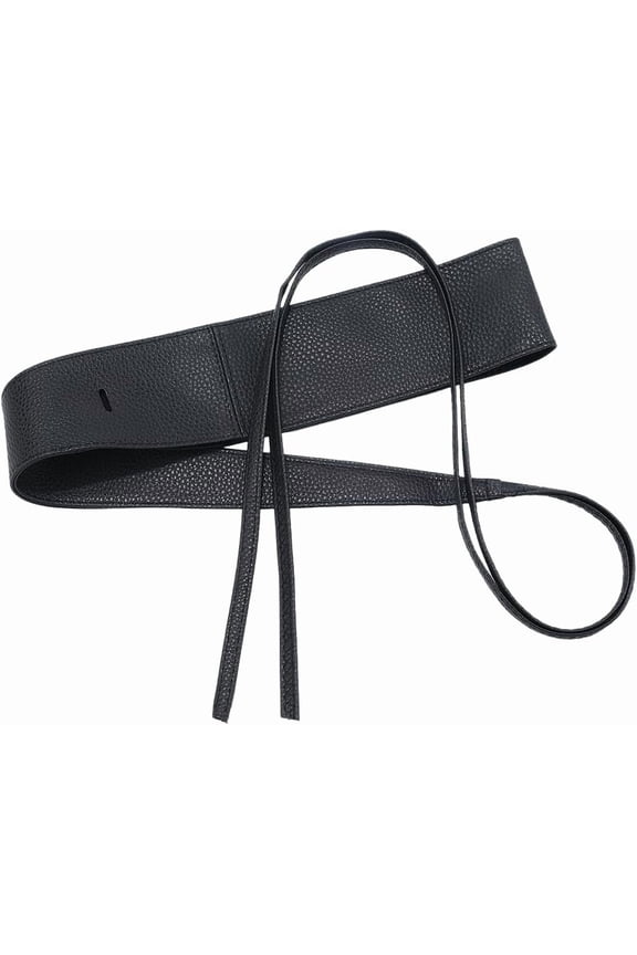 Black Wide Thin Elastic Pu Leather Corset Self Tie Waist Strap Obi Style Cinch Strap Sash Belt Knot Wrap Around Belts