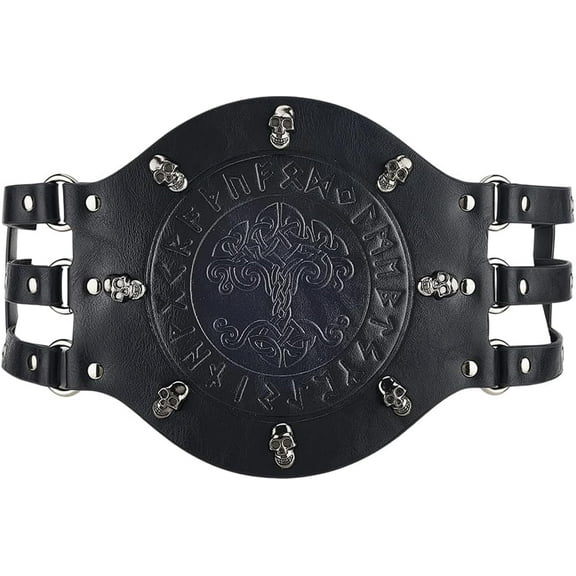 Black Wide Waist Belt Medieval Norse Embossed Waist Armor Barbarian PU Leather Belt Vintage Knight Corset Costume for Men Women Renaissance LARP Warrior Cosplay