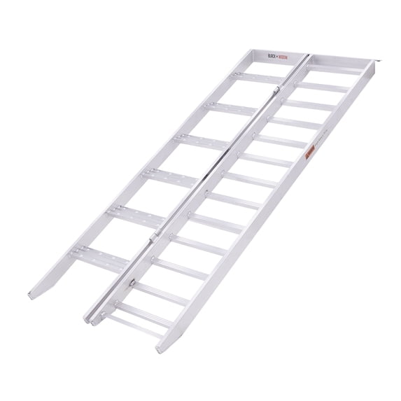 Black Widow Aluminum Bi-Fold Motorcycle Ramp with Steps, 750 lb. Ramp Capacity, 400 lb. Step Capacity, 6’10inL x 32.5inW, Single Person Loading, Lightweight