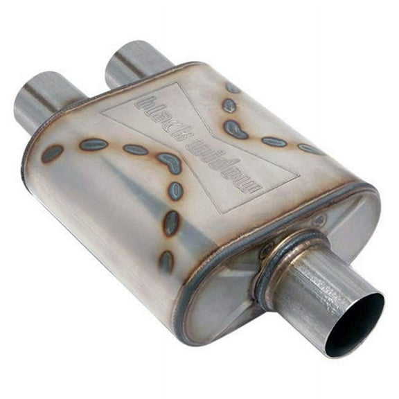 Black Widow BWSDR32 9 in. Race Venom Stainless Steel Oval Gray Exhaust Muffler - 3 in. Side ID x 2.5 in. Dual OD