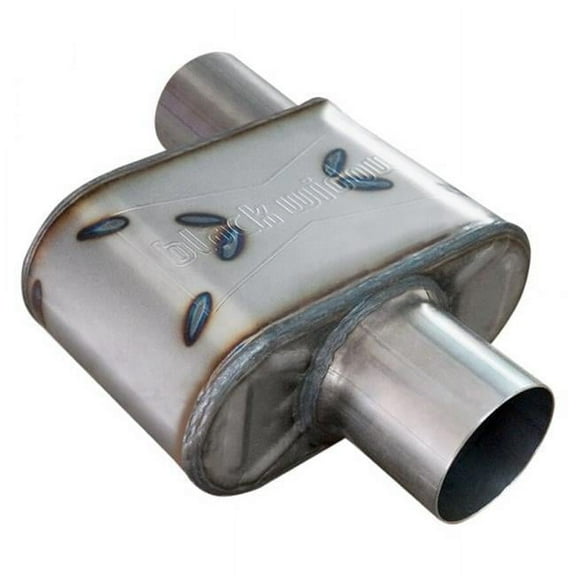 Black Widow Exhaust BWEBWAHW-25-P 2.5 in. Offset & Center Angry Housewife Stainless Steel Oval Gray Exhaust Muffler