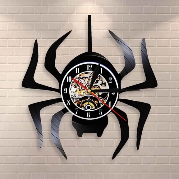 Black Widow Spider Art Vinyl Wall Clock,Vinyl Record Clock Wall Art Black Handmade Art Home Unique Gift idea