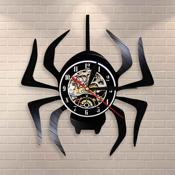 Black Widow Spider Art Wall Clock Spooky Spider Araneid Halloween Party Wall Decor Vinyl Record Clock Animals Modern Wall Art
