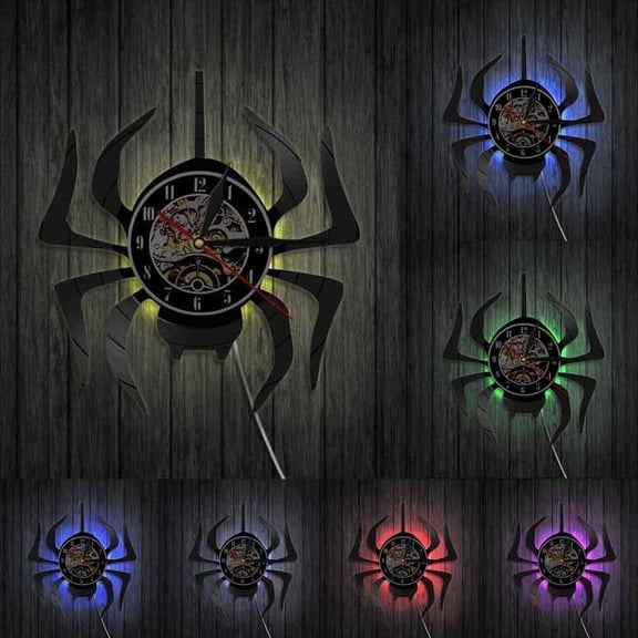 Black Widow Spider Art Wall Clock Spooky Spider Araneid Halloween Party Wall Decor Vinyl Record Clock Animals Modern Wall Art