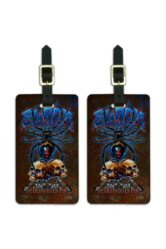 Black Widow Spider Motorcycles Biker Death Do Us Part Luggage ID Tags Suitcase Carry-On Cards - Set of 2