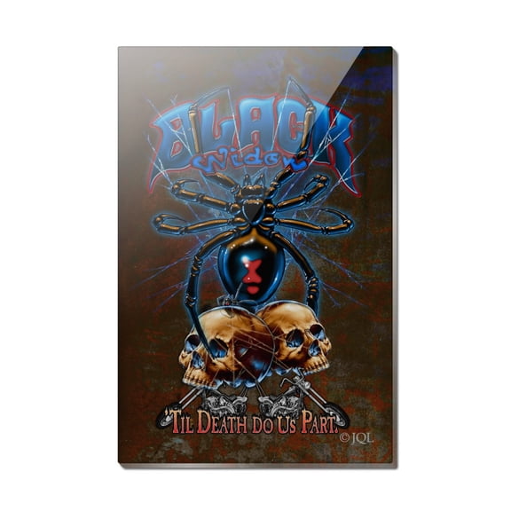 Black Widow Spider Motorcycles Biker Death Do Us Part Rectangle Acrylic Fridge Refrigerator Magnet